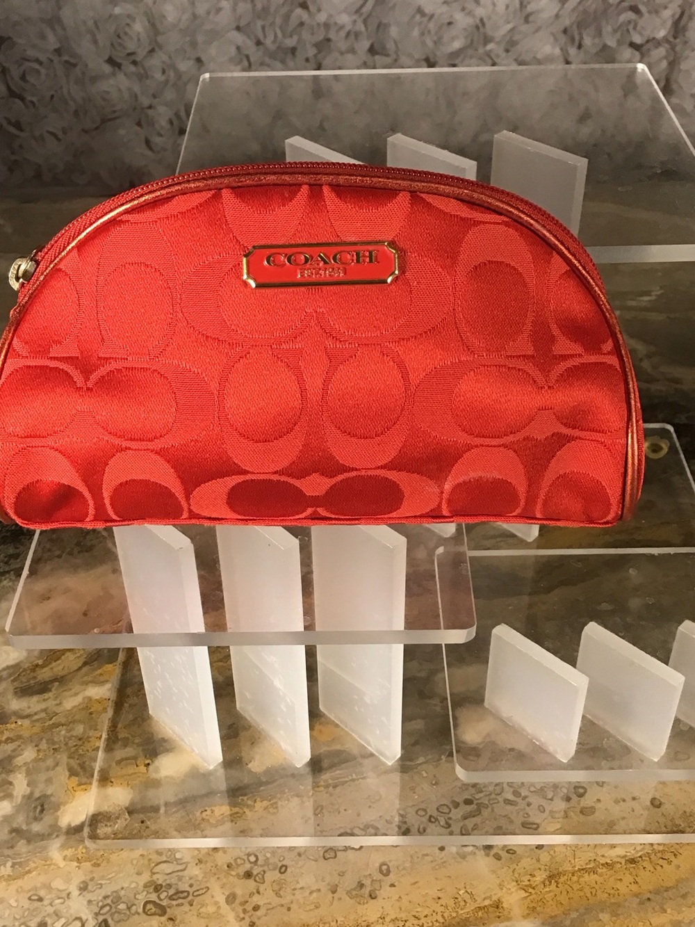 Coach Red Signature Jacquard Cosmetic Pouch Limited Edition 2010